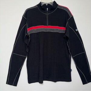 Kuhl Downhill Racr 1/4 Zip Pullover Men Large Black Red 100% Merino Wool